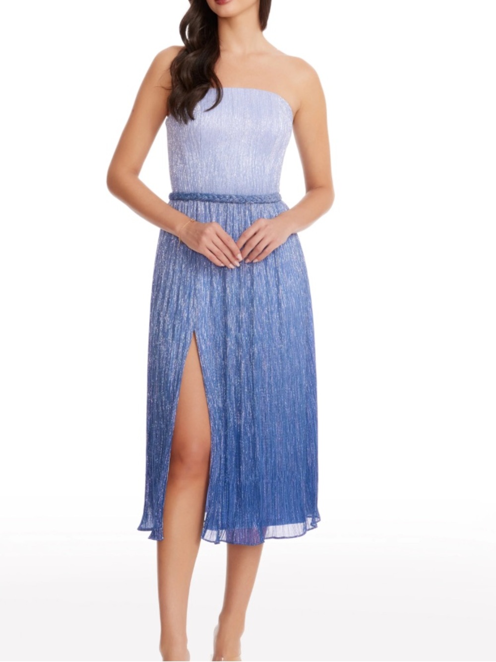 Dress the population NWT haldis strapless metallic ombré cocktail dress sz m